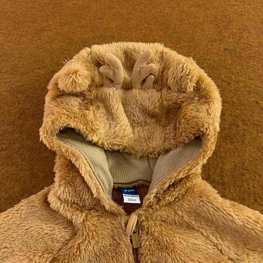 Old Navy Unisex 18-24M Brown Reindeer Faux Fur Hooded Jumpsuit Romper NWT